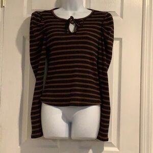 PAIGE Black/Brown Striped Bow Normcore Classic Capsule Trendy Puffy Sleeve Top S